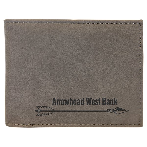 Gray Engraved Faux Leather Bi-Fold Wallet w/Flip  ID Display - Gray