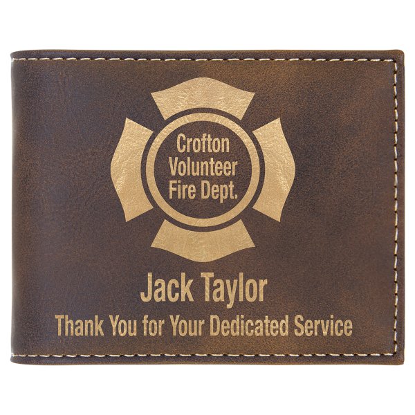 Rustic/Gold Engraved Faux Leather Bi-Fold Wallet w/Flip  ID Display - Rustic