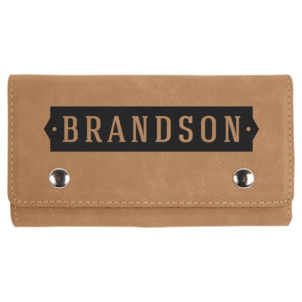Light Brown Engraved Faux Leather Card & Dice Set - Brown/Silver