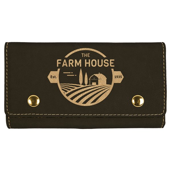 Black/Gold Engraved Faux Leather Card & Dice Set - Black/Gold
