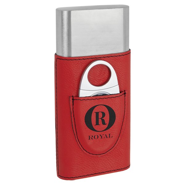 Red Engraved Faux Leather Cigar Case with Cutter - Red