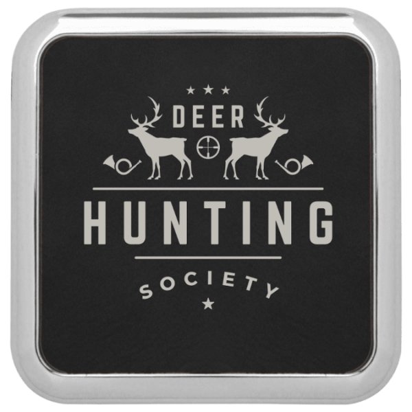 3 5/8" x 3 5/8" Square Black/Silver Engraved Faux Leather Coaster w/Silver Edge - Black/Silver