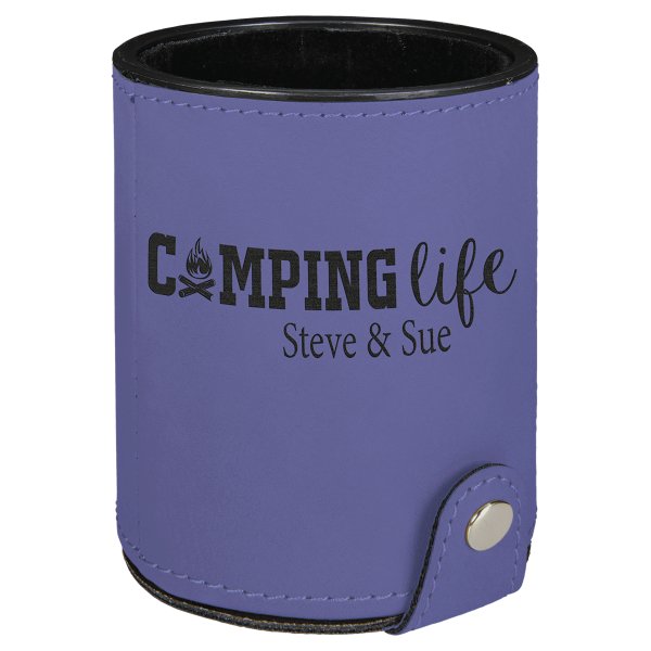 Purple Engraved Faux Leather Dice Cup with 5 Dice - Purple