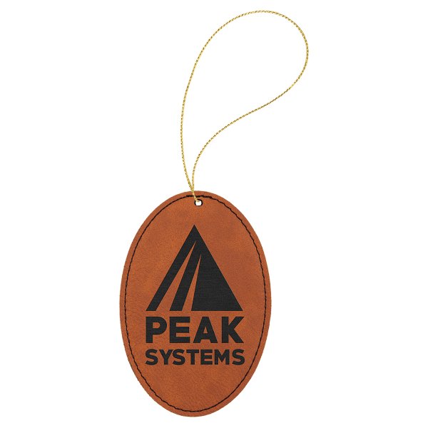 Rawhide Engraved Faux Leather Oval Ornament with Gold String - Rawhide/Black