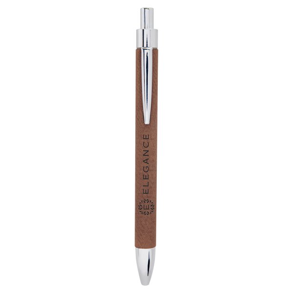 Dark Brown Engraved Faux Leather Pen - Dark Brown/Silver