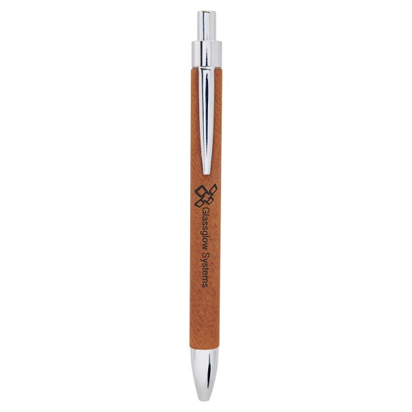 Rawhide Engraved Faux Leather Pen - Brown/Silver