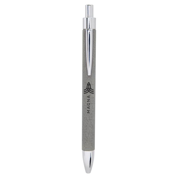 Gray Engraved Faux Leather Pen - Gray/Silver