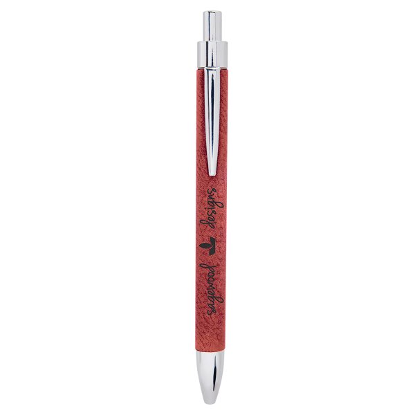 Rose Engraved Faux Leather Pen - Rose/Silver