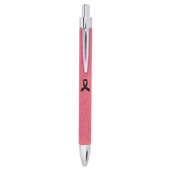 Pink Engraved Faux Leather Pen - Pink/Silver