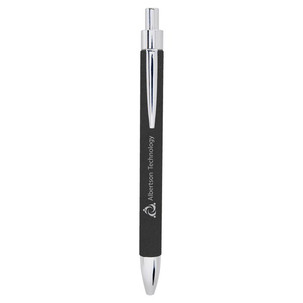 Black/Silver Engraved Faux Leather Pen - Black/Silver