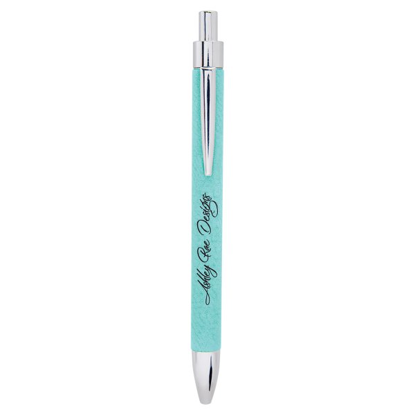 Teal Engraved Faux Leather Pen - Teal/Silver