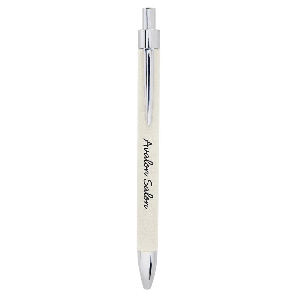 White Engraved Faux Leather Pen - White