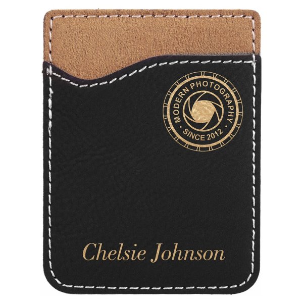 Black/Gold Engraved Faux Leather Phone Wallet - Black