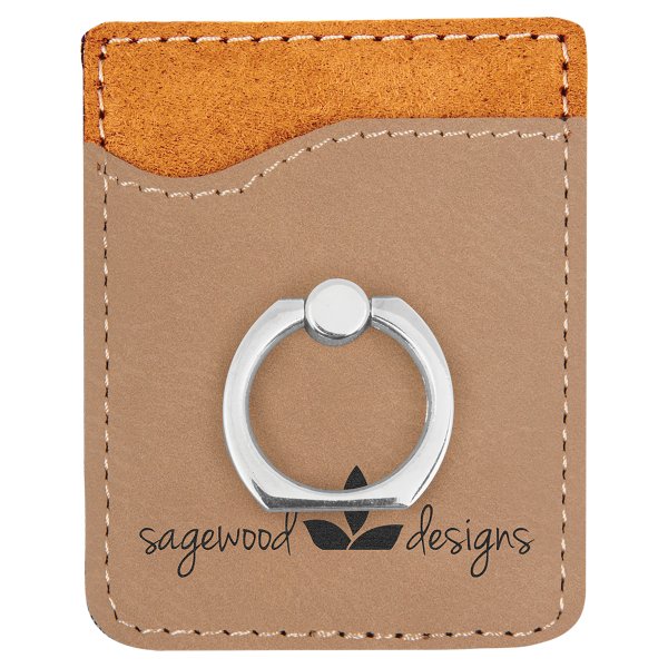 Light Brown Engraved Faux Leather Phone Wallet with Silver Ring - Teal