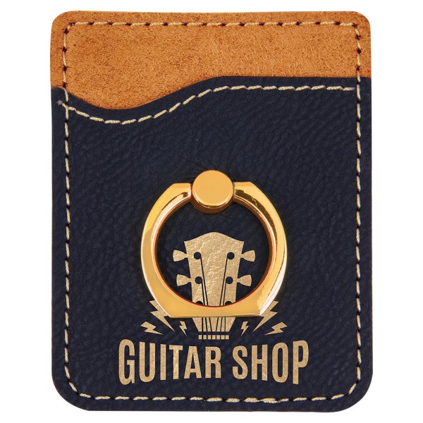 Black/Gold Engraved Faux Leather Phone Wallet with Gold Ring - Black/Gold