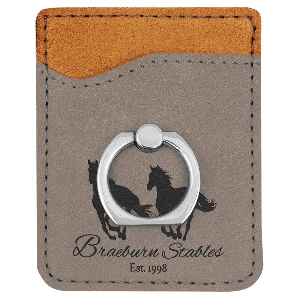 Gray Engraved Faux Leather Phone Wallet with Silver Ring - Gray