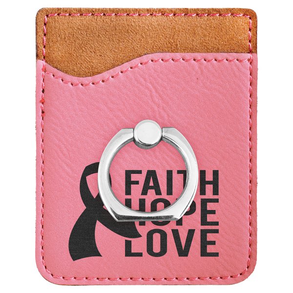 Pink Engraved Faux Leather Phone Wallet with Silver Ring - Pink