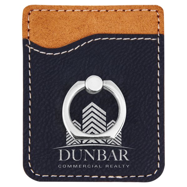 Black/Silver Engraved Faux Leather Phone Wallet with Silver Ring - Black/Silver