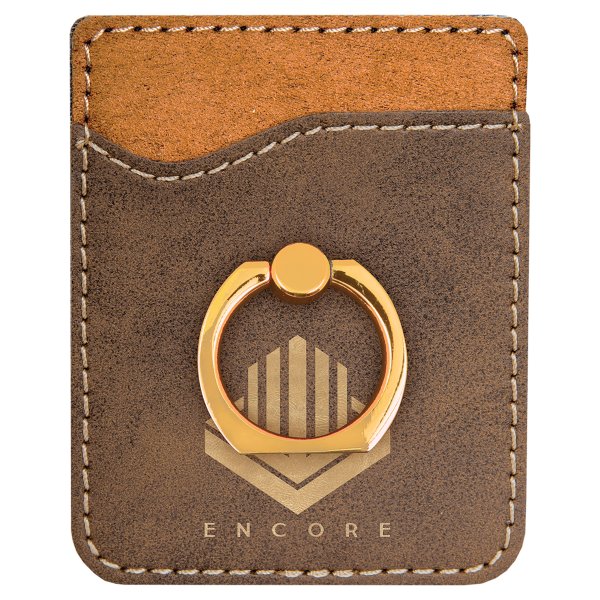 Rustic/Gold Engraved Faux Leather Phone Wallet with Gold Ring - Rustic/Gold