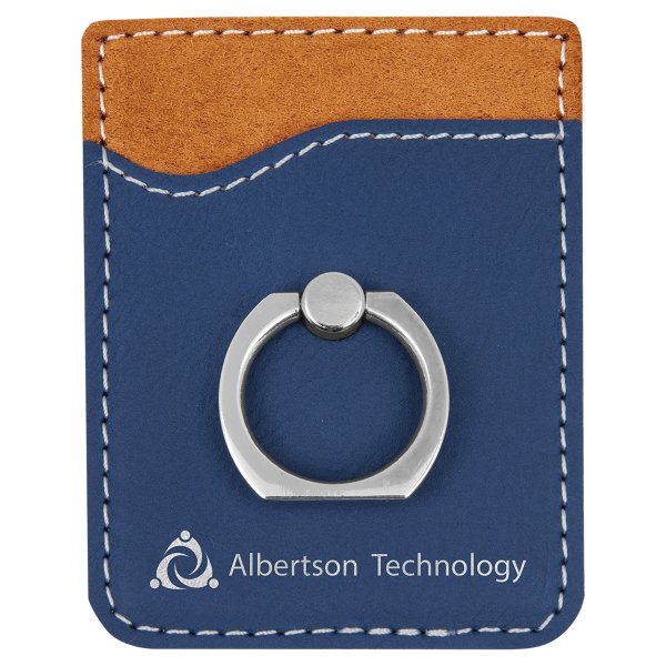 Blue/Silver Engraved Faux Leather Phone Wallet with Silver Ring - Blue/Silver