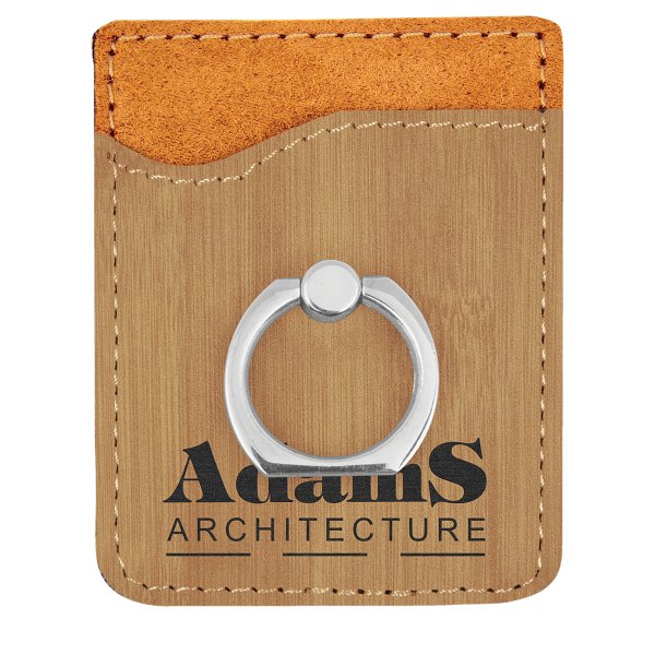 Bamboo Engraved Faux Leather Phone Wallet with Silver Ring - Bamboo