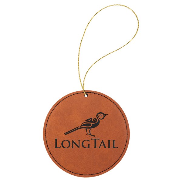 Rawhide Engraved Faux Leather Round Ornament with Gold String - Rawhide/Black