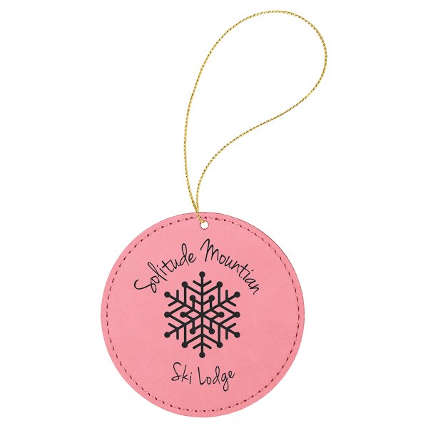 Pink Engraved Faux Leather Round Ornament with Gold String - Pink/Black