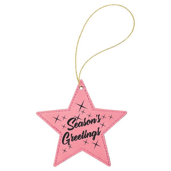 Pink Engraved Faux Leather Star Ornament with Gold String - Pink/Black