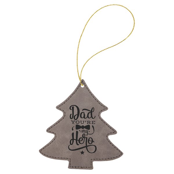 Gray Engraved Faux Leather Tree Ornament with Gold String - Gray/Black/Gold