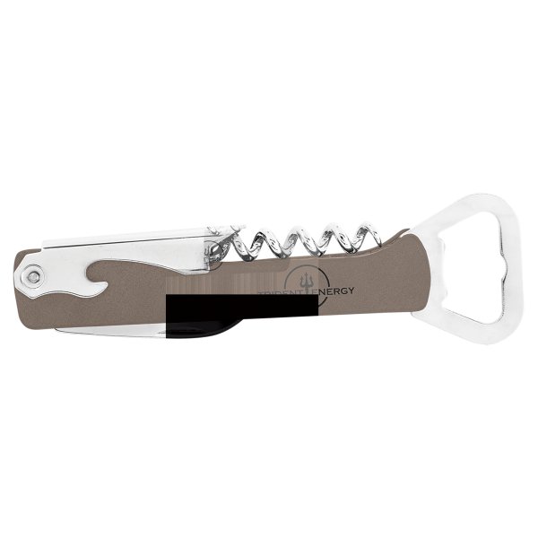 Gray Engraved Faux Leather Wine Bottle Opener - Gray/Silver