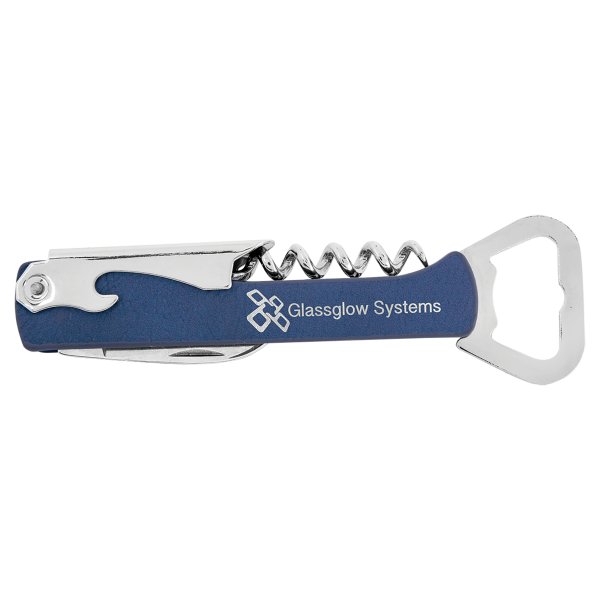 Blue/Silver Engraved Faux Leather Wine Bottle Opener - Blue/Silver