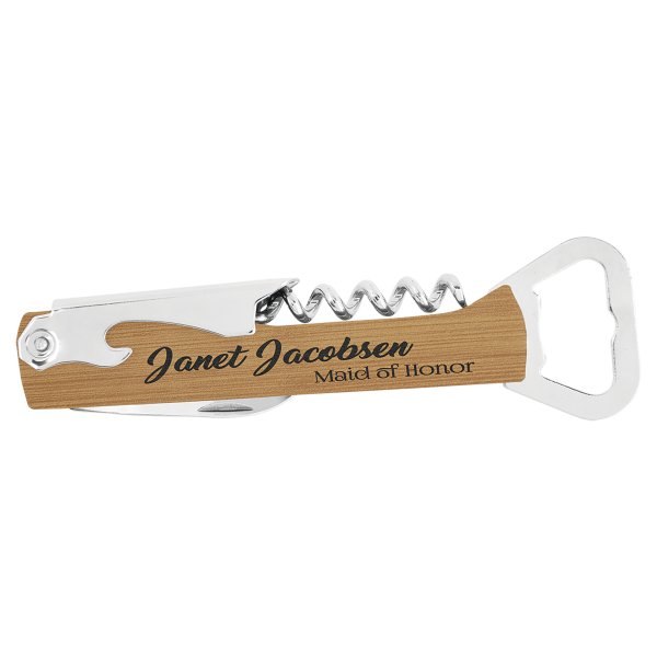 Bamboo Engraved Faux Leather Wine Bottle Opener - Bamboo