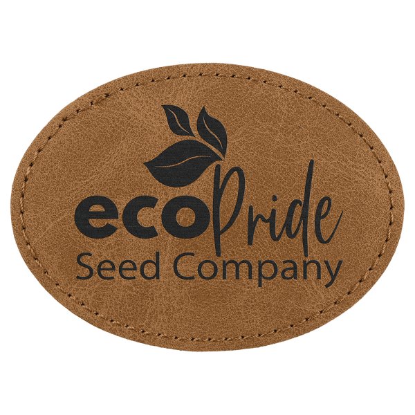 Oval Patch with Kota Pro Adhesive - Engraved Faux Leather, Creekside Collection 3 1/2" x 2 1/2", Medium Brown - Medium Brown