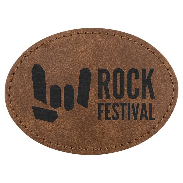 Oval Patch with Kota Pro Adhesive - Engraved Faux Leather, Creekside Collection 3 1/2" x 2 1/2", Dark Brown - Dark Brown