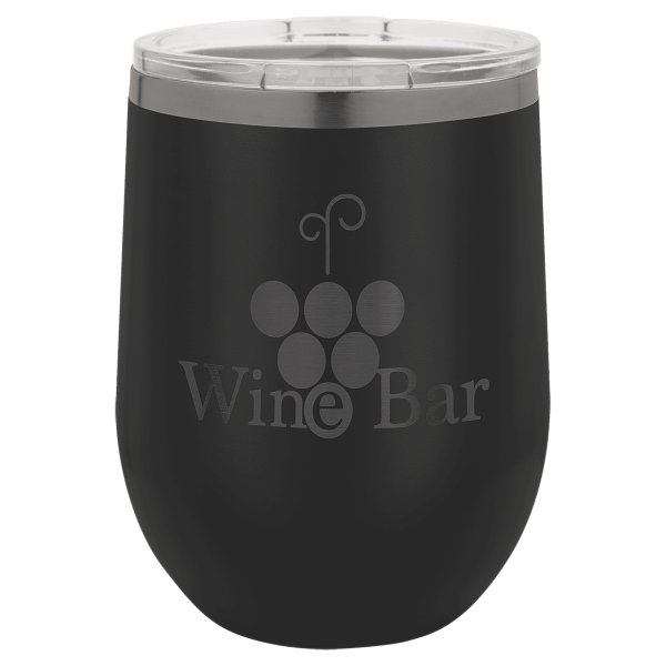 Polar Camel 12 oz. Black/Ghost Black Stemless Wine Tumbler with Standard Lid - Black