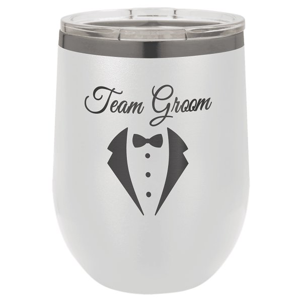 Polar Camel 12 oz. White/Ghost Black Stemless Wine Tumbler with Standard Lid - White