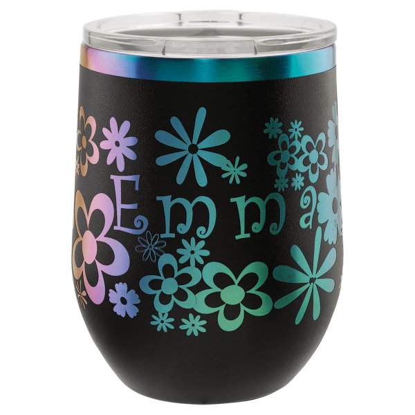 Polar Camel 12 oz. Black/Prism Stemless Wine Tumbler with Standard Lid - Black
