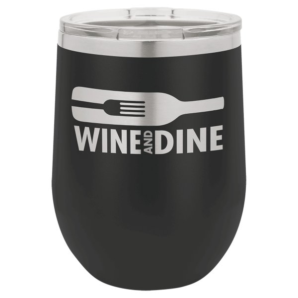 Polar Camel 12 oz. Black Stemless Wine Tumbler with Standard Lid - Black