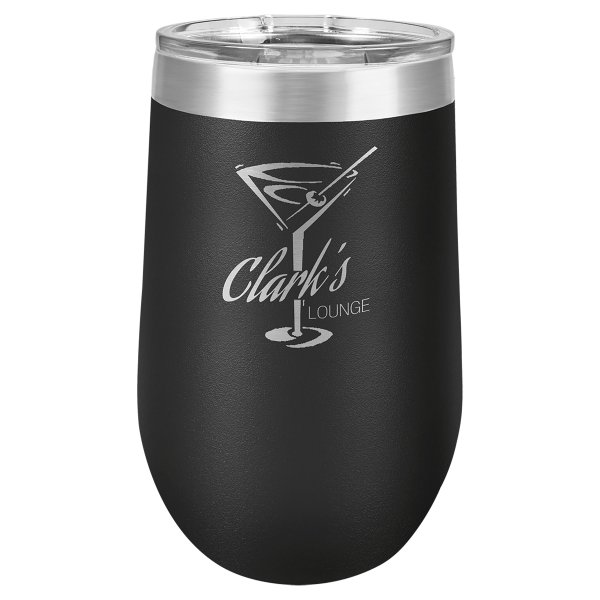 Polar Camel 16 oz. Black Stemless Wine Tumbler with Standard Lid - Black/Silver