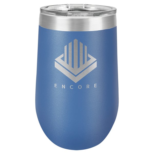Polar Camel 16 oz. Royal Blue Stemless Wine Tumbler with Standard Lid - Blue/Silver