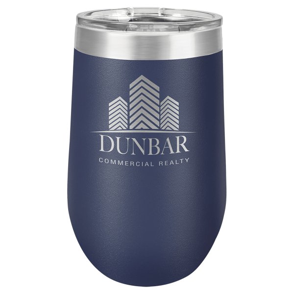 Polar Camel 16 oz. Navy Blue Stemless Wine Tumbler with Standard Lid - Navy Blue/Silver