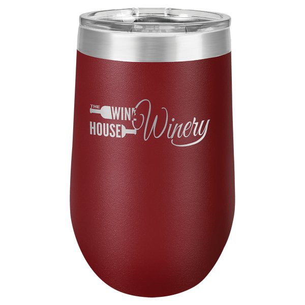 Polar Camel 16 oz. Maroon Stemless Wine Tumbler with Standard Lid - Maroon/Silver
