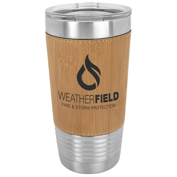 Polar Camel 20 oz. Bamboo Leatherette Grip Tumbler with Standard Lid - Bamboo