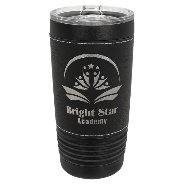 Polar Camel 20 oz. Black with Black/Silver Leatherette Tumbler with Slider Lid - Black/Silver