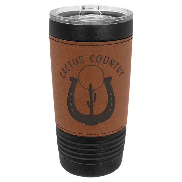 Polar Camel 20 oz. Black with Rawhide Leatherette Tumbler with Slider Lid - Black/Rawhide