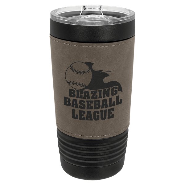 Polar Camel 20 oz. Black with Gray Leatherette Tumbler with Slider Lid - Black/Gray