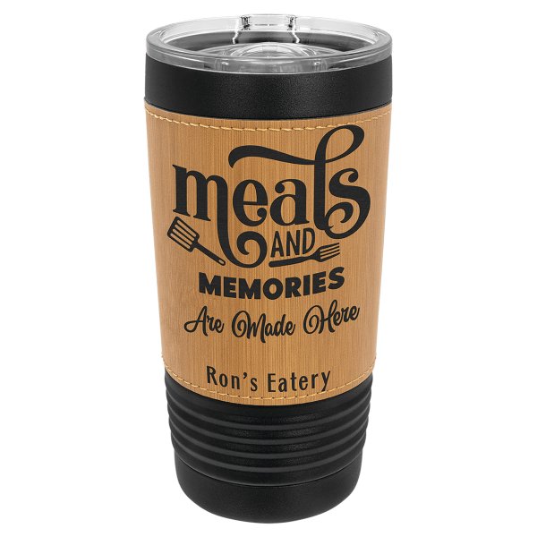 Polar Camel 20 oz. Black with Bamboo Leatherette Tumbler with Slider Lid - Black/Bamboo