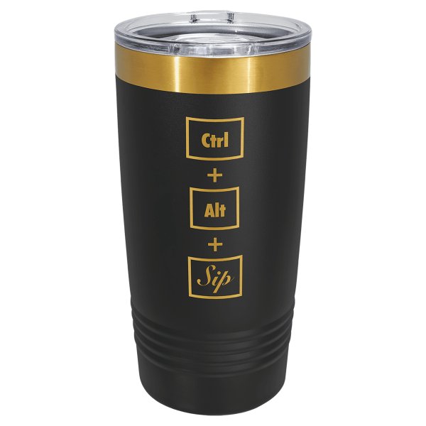 Polar Camel 20 oz. Black/Bright Gold ION-Plated Ringneck Tumbler with Slider Lid - Black