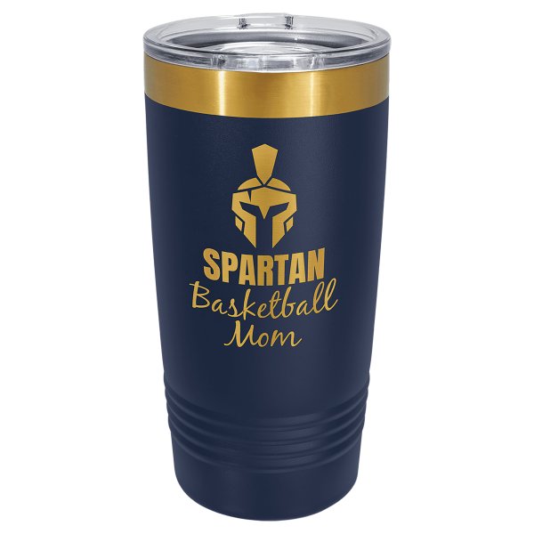 Polar Camel 20 oz. Navy Blue/Bright Gold ION-Plated Ringneck Tumbler with Slider Lid - Navy Blue