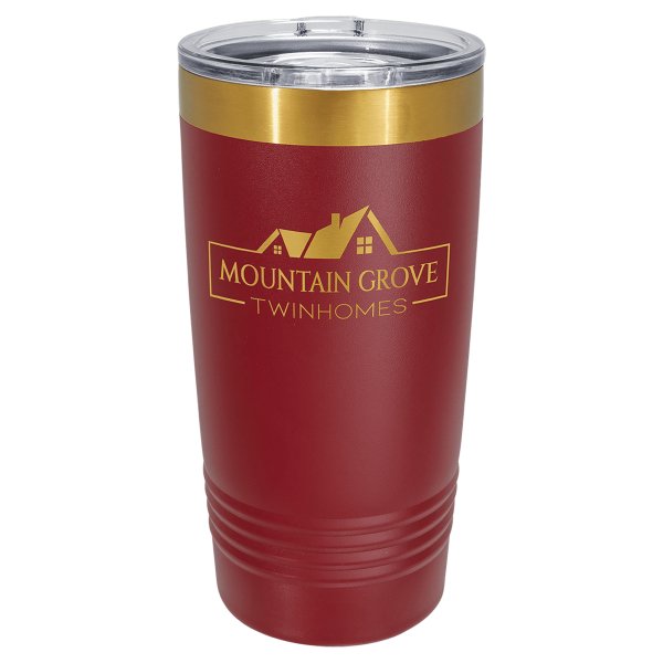 Polar Camel 20 oz. Maroon/Bright Gold ION-Plated Ringneck Tumbler with Slider Lid - Maroon